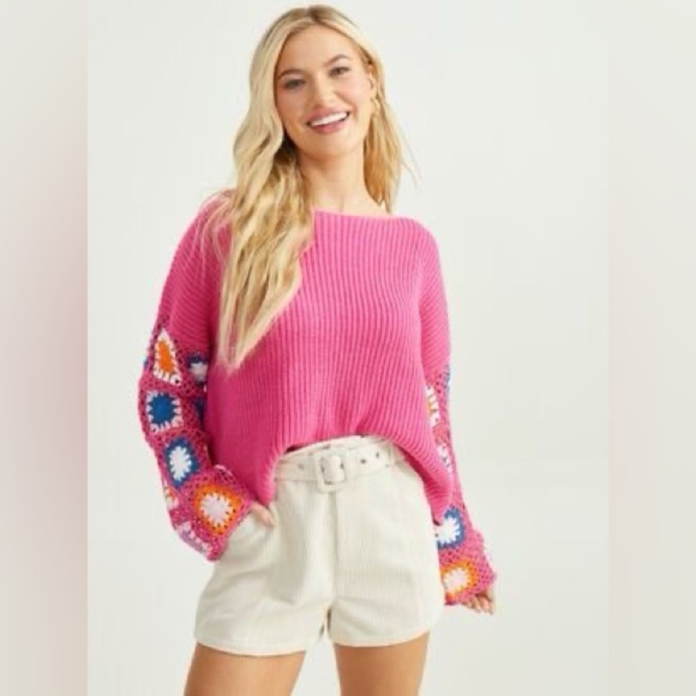 Altar'd State Crochet Sleeve Lorey Sweater Size XS